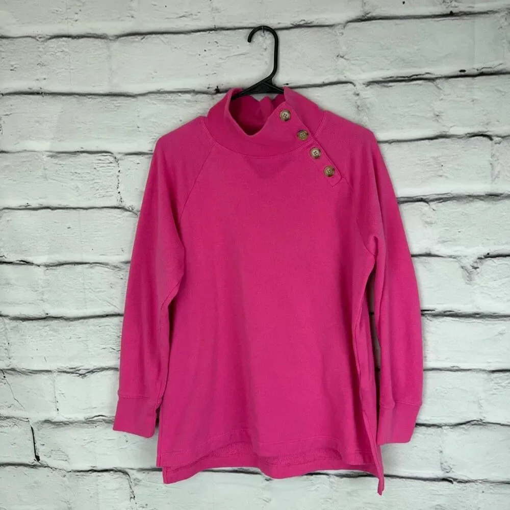J.Crew‎ Pink Mock Neck Sweater Button Shoulder Pullover Medium Cozy Chic